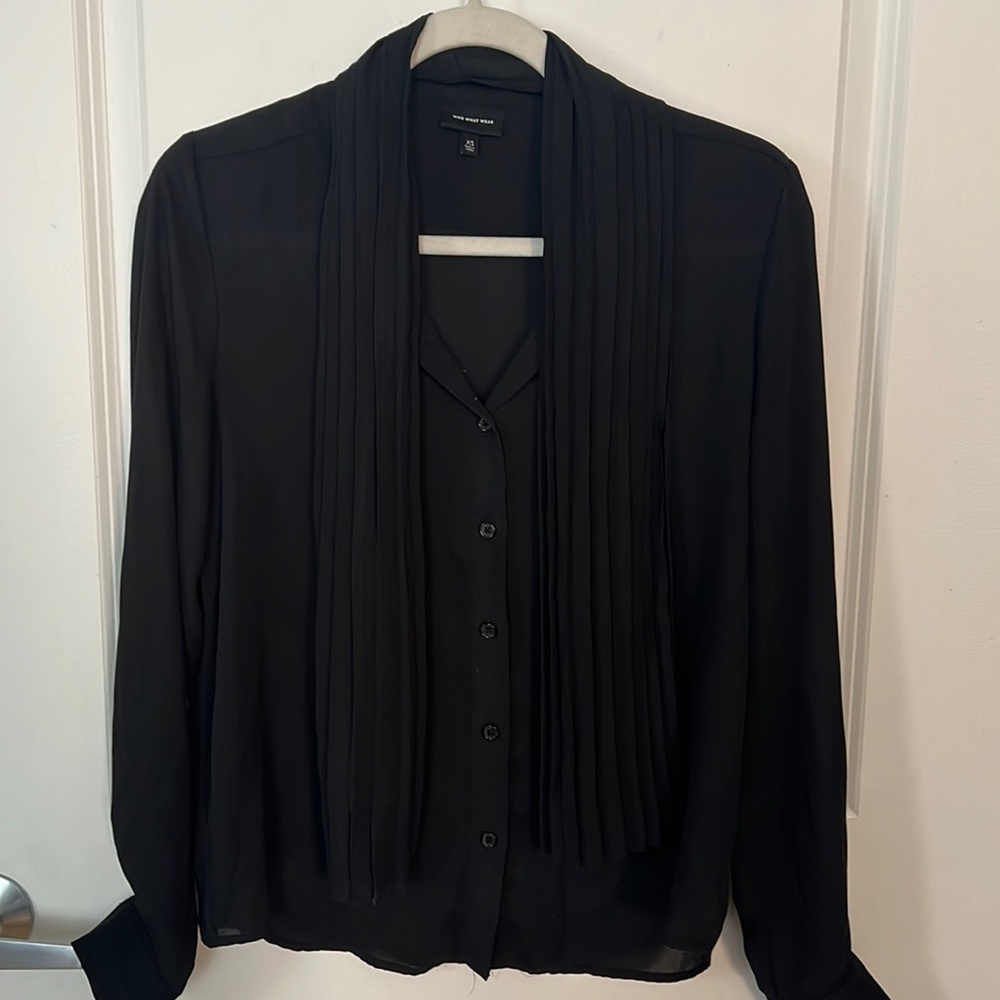 XS long sleeve black lightweight blouse with necktie